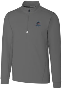 Cutter and Buck Miami Marlins Mens Grey Traverse Big and Tall 1/4 Zip Pullover