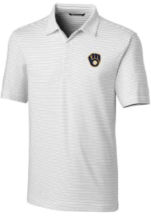 Cutter and Buck Milwaukee Brewers Mens White Forge Pencil Stripe Big and Tall Polos Shirt