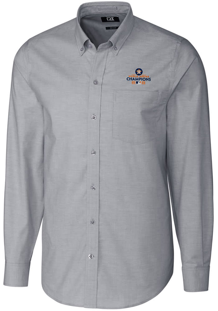 Houston Astros Cutter & Buck Short Sleeve Stretch Oxford Button-Down Shirt - Charcoal Size: Medium