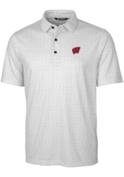 Cutter and Buck Wisconsin Badgers Mens Grey Pike Double Dot Print Big and Tall Polos Shirt