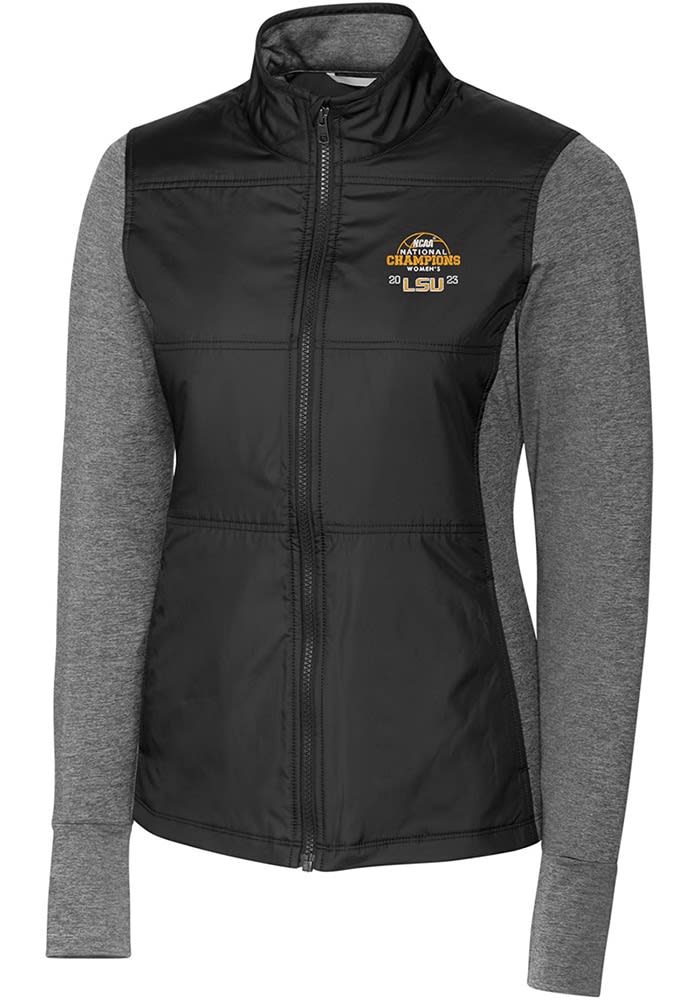 LSU Tigers Cutter and Buck Womens Black 2023 Womens National Champions Stealth Hybrid Quilted