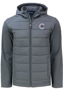 Cutter and Buck Chicago Cubs Mens Grey City Connect Evoke Hood Big and Tall Lined Jacket