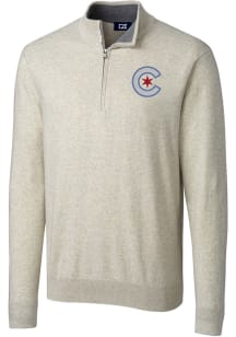 Cutter and Buck Chicago Cubs Mens Oatmeal City Connect Lakemont Big and Tall 1/4 Zip Pullover