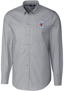 Cutter and Buck Chicago Cubs Mens Charcoal City Connect Stretch Oxford Big and Tall Dress Shirt