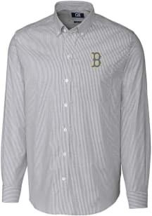 Cutter and Buck Boston Red Sox Mens Charcoal City Connect Stretch Oxford Stripe Big and Tall Dre..