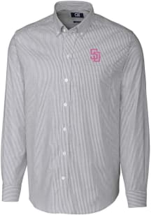 Cutter and Buck San Diego Padres Mens Charcoal City Connect Stretch Oxford Stripe Big and Tall D..