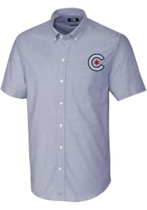 Cutter and Buck Chicago Cubs Mens Light Blue City Connect Stretch Oxford Big and Tall T-Shirt