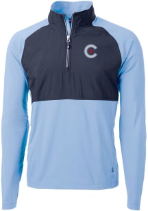 Cutter and Buck Chicago Cubs Mens Light Blue City Connect Adapt Eco Hybrid Long Sleeve 1/4 Zip P..