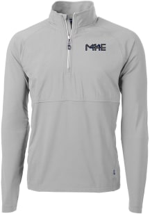 Cutter and Buck Milwaukee Brewers Mens Grey City Connect Adapt Eco Hybrid Long Sleeve 1/4 Zip Pu..