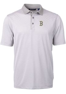Cutter and Buck Boston Red Sox Mens Grey City Connect Virtue Eco Pique Micro Stripe Short Sleeve..