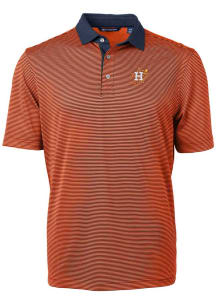 Cutter and Buck Houston Astros Mens Orange City Connect Virtue Eco Pique Micro Stripe Short Slee..
