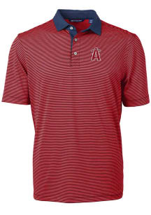 Cutter and Buck Los Angeles Angels Mens Red City Connect Virtue Eco Pique Micro Stripe Short Sle..