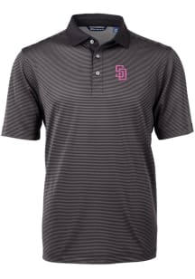 Cutter and Buck San Diego Padres Mens Black City Connect Virtue Eco Pique Micro Stripe Short Sle..