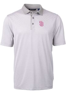 Cutter and Buck San Diego Padres Mens Grey City Connect Virtue Eco Pique Micro Stripe Short Slee..