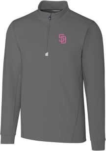 Cutter and Buck San Diego Padres Mens Grey City Connect Traverse Long Sleeve 1/4 Zip Pullover