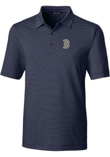 Cutter and Buck Boston Red Sox Mens Navy Blue City Connect Forge Pencil Stripe Short Sleeve Polo
