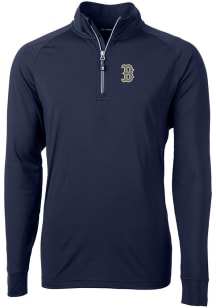 Cutter and Buck Boston Red Sox Mens Navy Blue City Connect Adapt Eco Knit Long Sleeve 1/4 Zip Pu..