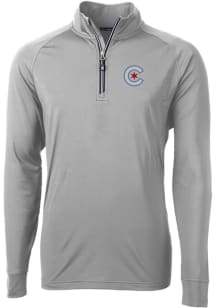 Cutter and Buck Chicago Cubs Mens Grey City Connect Adapt Eco Long Sleeve 1/4 Zip Pullover