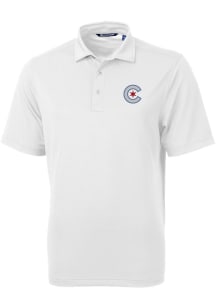 Cutter and Buck Chicago Cubs Mens White City Connect Virtue Eco Pique Short Sleeve Polo
