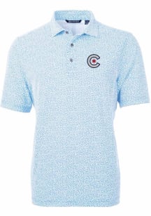 Cutter and Buck Chicago Cubs Mens Light Blue City Connect Virtue Eco Pique Botanical Short Sleev..