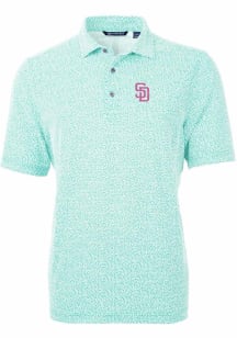 Cutter and Buck San Diego Padres Mens Blue City Connect Virtue Eco Pique Botanical Short Sleeve ..