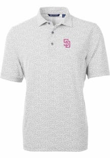 Cutter and Buck San Diego Padres Mens Grey City Connect Virtue Eco Pique Botanical Short Sleeve ..