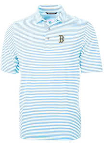 Cutter and Buck Boston Red Sox Mens Light Blue City Connect Virtue Eco Pique Stripe Short Sleeve..