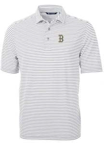 Cutter and Buck Boston Red Sox Mens Grey City Connect Virtue Eco Pique Stripe Short Sleeve Polo