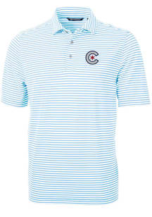 Cutter and Buck Chicago Cubs Mens Light Blue City Connect Virtue Eco Pique Short Sleeve Polo