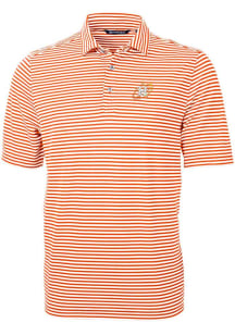 Cutter and Buck Houston Astros Mens Orange City Connect Virtue Eco Pique Stripe Short Sleeve Pol..