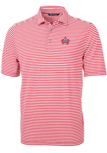 Cutter and Buck Miami Marlins Mens Red City Connect Virtue Eco Pique Stripe Short Sleeve Polo