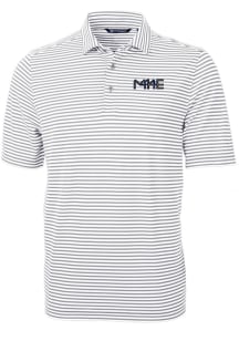 Cutter and Buck Milwaukee Brewers Mens Grey City Connect Virtue Eco Pique Stripe Short Sleeve Po..