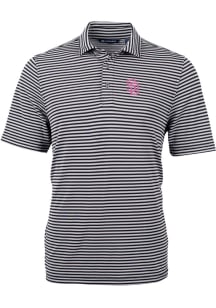 Cutter and Buck San Diego Padres Mens Black City Connect Virtue Eco Pique Stripe Short Sleeve Po..