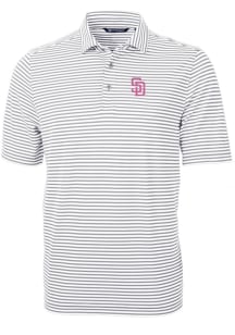 Cutter and Buck San Diego Padres Mens Grey City Connect Virtue Eco Pique Stripe Short Sleeve Pol..