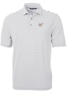 Cutter and Buck Washington Nationals Mens Grey City Connect Virtue Eco Pique Stripe Short Sleeve..