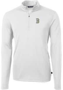 Cutter and Buck Boston Red Sox Mens White City Connect Virtue Eco Pique Long Sleeve 1/4 Zip Pull..