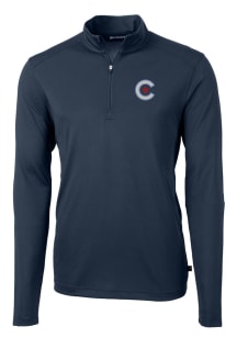 Cutter and Buck Chicago Cubs Mens Navy Blue City Connect Virtue Eco Pique Long Sleeve 1/4 Zip Pu..