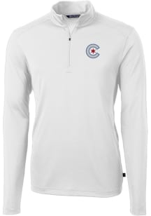 Cutter and Buck Chicago Cubs Mens White City Connect Virtue Eco Pique Long Sleeve 1/4 Zip Pullov..