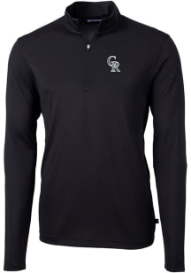 Cutter and Buck Colorado Rockies Mens Black City Connect Virtue Eco Pique Long Sleeve 1/4 Zip Pu..