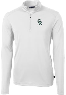 Cutter and Buck Colorado Rockies Mens White City Connect Virtue Eco Pique Long Sleeve 1/4 Zip Pu..