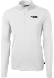 Cutter and Buck Milwaukee Brewers Mens White City Connect Virtue Eco Pique Long Sleeve 1/4 Zip P..