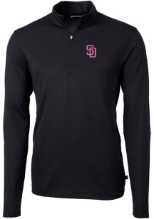 Cutter and Buck San Diego Padres Mens Black City Connect Virtue Eco Pique Long Sleeve 1/4 Zip Pu..