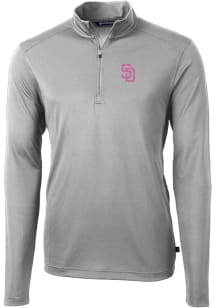 Cutter and Buck San Diego Padres Mens Grey City Connect Virtue Eco Pique Long Sleeve 1/4 Zip Pul..