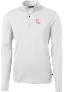 Cutter and Buck San Diego Padres Mens White City Connect Virtue Eco Pique Long Sleeve 1/4 Zip Pu..