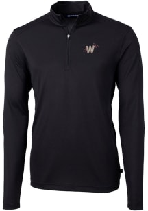 Cutter and Buck Washington Nationals Mens Black City Connect Virtue Eco Pique Long Sleeve 1/4 Zi..