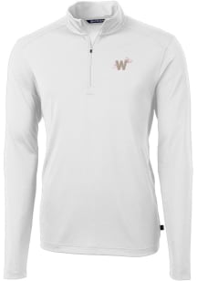 Cutter and Buck Washington Nationals Mens White City Connect Virtue Eco Pique Long Sleeve 1/4 Zi..