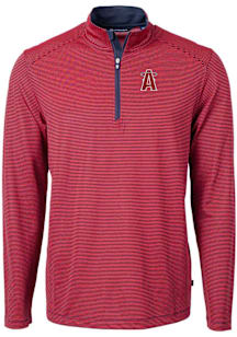 Cutter and Buck Los Angeles Angels Mens Red City Connect Virtue Eco Pique Micro Stripe Long Sleeve..