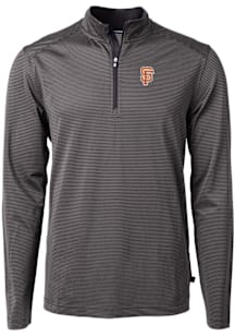 Cutter and Buck San Francisco Giants Mens Black City Connect Virtue Eco Pique Micro Stripe Long Sl..
