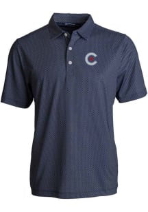 Cutter and Buck Chicago Cubs Mens Navy Blue City Connect Pike Symmetry Short Sleeve Polo