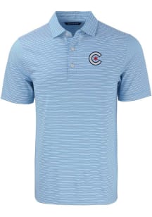 Cutter and Buck Chicago Cubs Mens Light Blue City Connect Forge Double Stripe Short Sleeve Polo